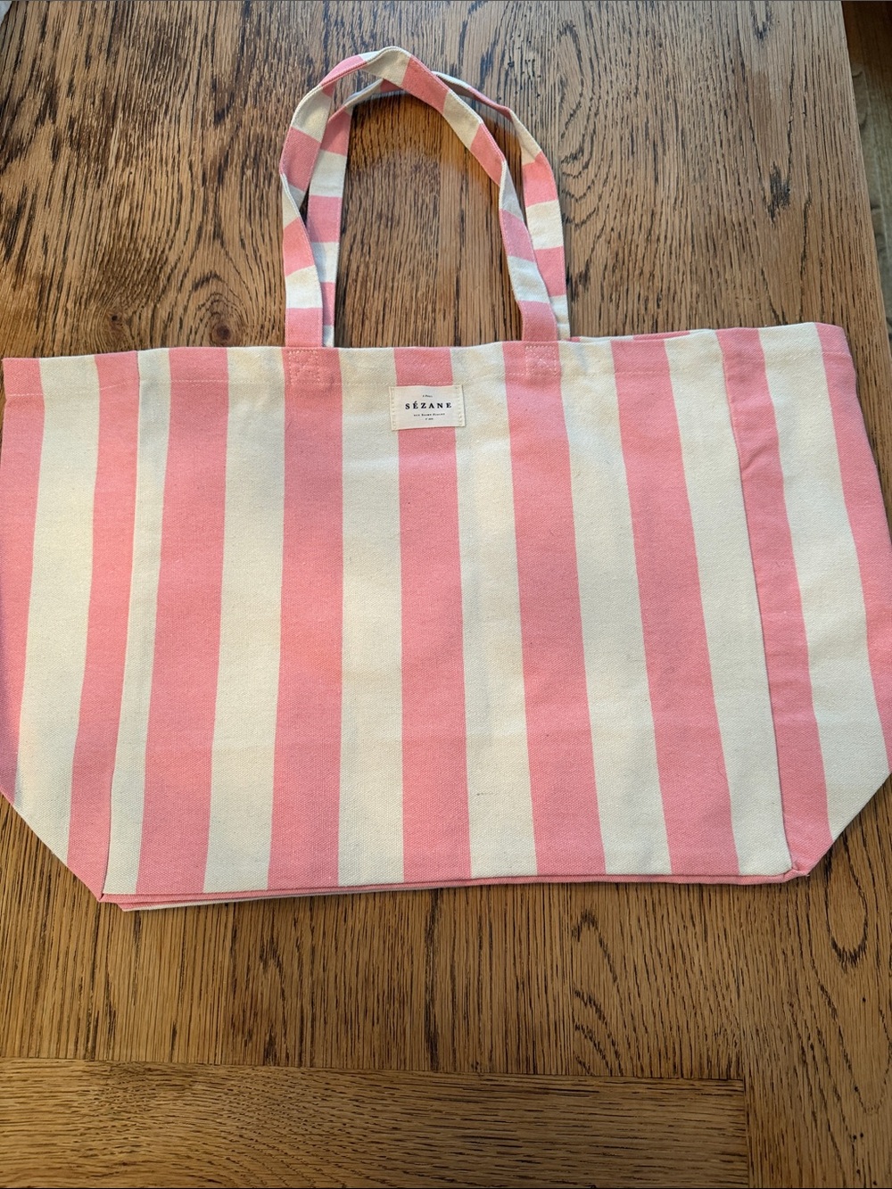 Sezane Pink and White Striped Canvas Tote